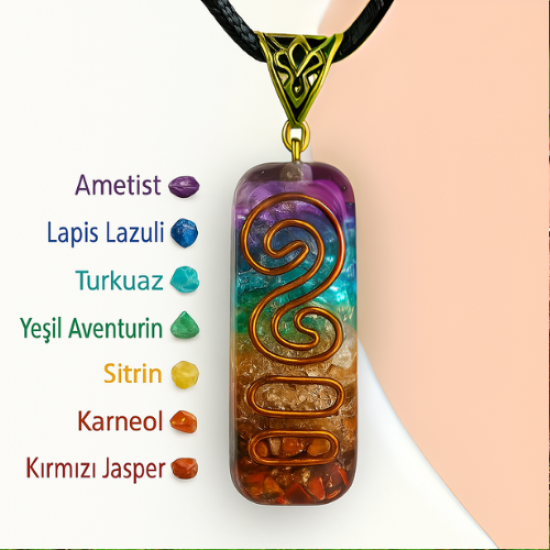 7 Çakra,7 Taşlı Organit,Bakır Alaşım Kolye