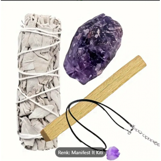 Adaçayı,Ametist Taşı,Palo Santo Tütsü ve Ametist Kolye Seti
