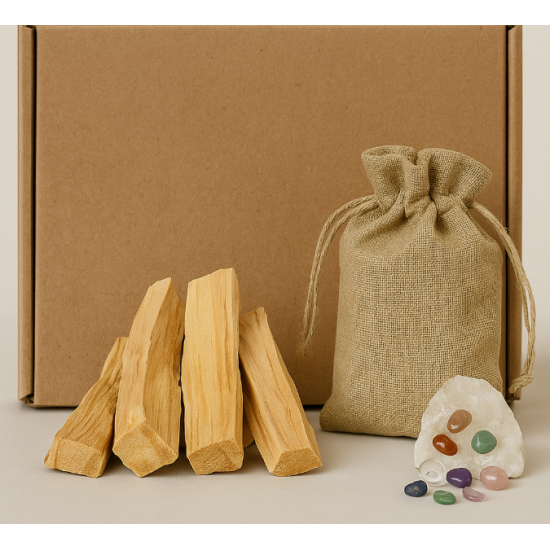 Palo Santo Tütsü Seti – 4 Adet Palo Santo Çubuğu ve Doğal Kristal Taşlar