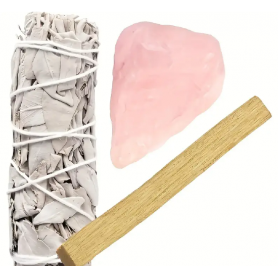 Adaçayı,Gül Kuvars Taşı ve Palo Santo Tütsü Seti
